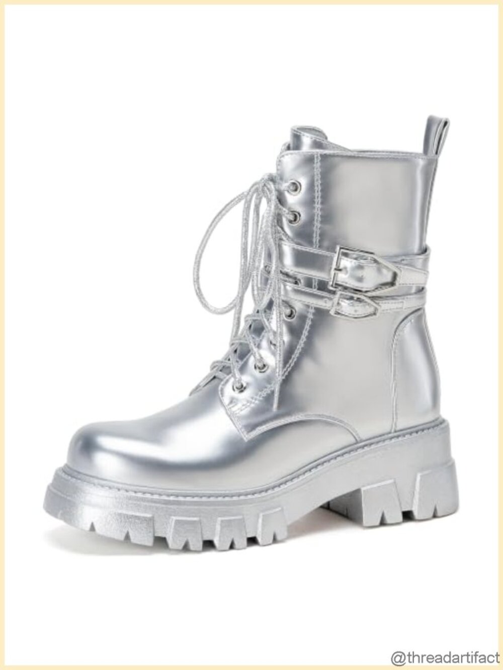 Women's Combat Ankle Boots Lug Sole Buckle Vegan Leather